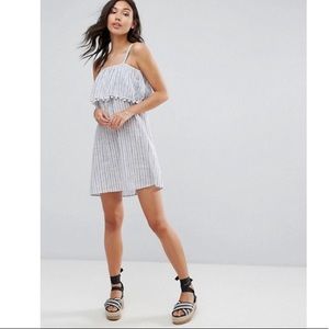 🥳Host Pick🥳 White & Blue stripe Pom trim dress